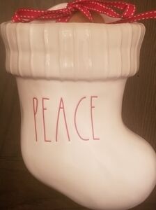 Rae Dunn "Peace" Christmas Stocking Hangable Wall Planter. NWT.